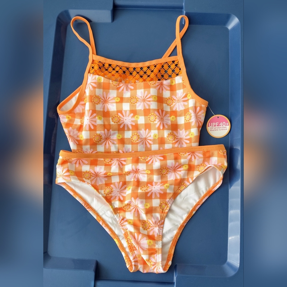 Orange Floral Kids Swim Set